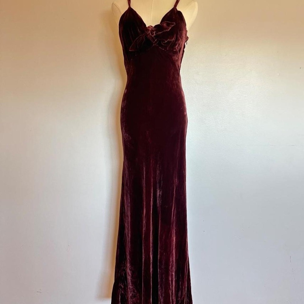 VTG 90s Y2L Velvet Espresso Gown Maxi Mahogany Chocolate Brown Auburn Dress S/M